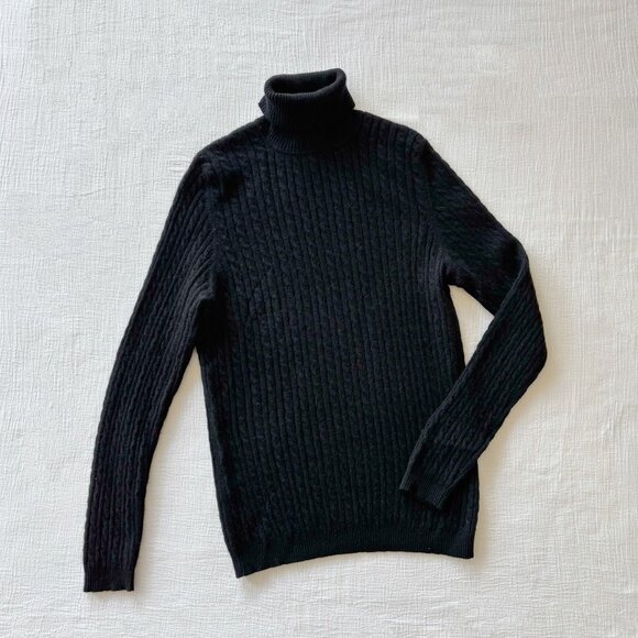 Charter Club cashmere sweater black turtleneck cable knit - Picture 2 of 9